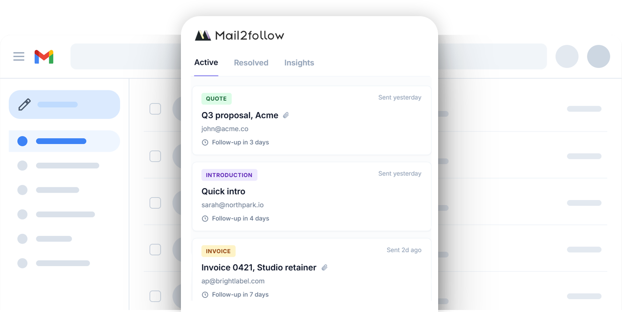 Demo de Mail2Follow: un mini-CRM que vive dentro de Gmail y hace seguimiento de los correos como si fueran acuerdos